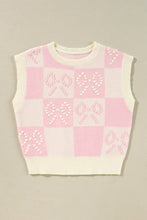 Pink Preppy Checkered Bowknot Knit Vest