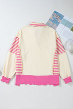 Pink Stripe Colorblock Collared French Terry Top