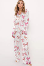 White Allover Bow Print Long Sleeve Pajama Set