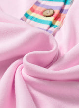 Pink Rainbow Stripe Henley Collar Patchwork Mini Dress