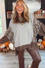 Gray Plus Size Leopard Patchwork Baggy Sweatshirt