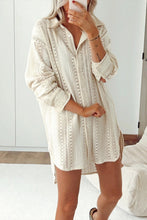 Beige Lace Crochet Collared Button Up Oversized Shirt