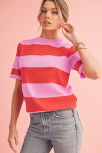 Bright Pink Colorblock Knitted Round Neck T Shirt