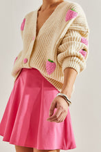 Beige Strawberry V Neck Knit Cardigan