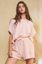 Pink Striped Print Short Sleeve Top and Pocket Shorts Set