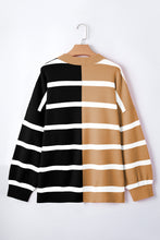 Pink Striped Colorblock Drop Shoulder Sweater