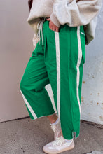 Dark Blue Contrast Striped Smocked Waist Drawstring Cropped Casual Pants