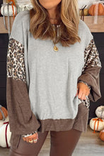 Gray Plus Size Leopard Patchwork Baggy Sweatshirt