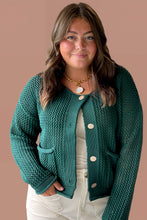 Blackish Green Plus Size Golden Accent Buttons Short Sweater Cardigan