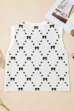 White Bow Pattern Buttoned Side Knit Top