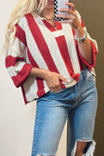 Brown Stripe Colorblock V Neck Bracelet Sleeve Sweater