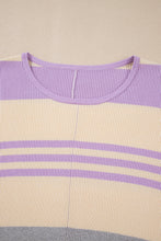 Purple Striped Rib-Knit Cropped Top