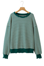 Brown Stripe Drop Shoulder Long Sleeve Top