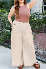 Khaki Striped Drawstring Waist Plus Size Wide Leg Pants