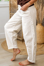 Khaki Stripe Casual Barrel Jeans
