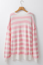 Pink Striped Drop Sleeve Henley Sweater