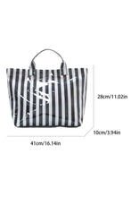Light Blue Glossy Striped Vinyl Large Tote Bag