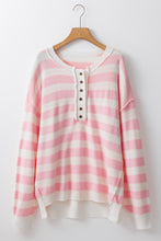 Pink Striped Drop Sleeve Henley Sweater