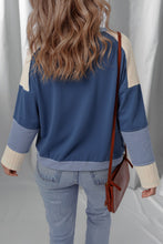 Dark Blue Knitted Colorblock Patchwork Star Patched Long Sleeve Top