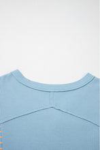 Meadow Mist Green Exposed Seam Waffle Striped Patchwork Baggy Pullover