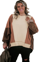 Brown Plus Size Exposed Seam Patchwork Sweatshirt