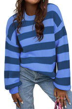 Blue Striped Drop Shoulder Casual Sweater