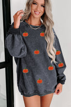 Khaki Crinkle Ribbed Halloween Pumpkin Graphic Sweatshirt