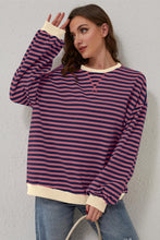 Sky Blue Stripe Contrast Edge Oversized Pullover