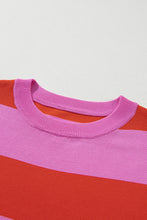 Bright Pink Colorblock Knitted Round Neck T Shirt