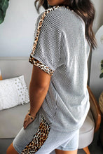Sky Blue Leopard Trim Twist Ribbed Short Set