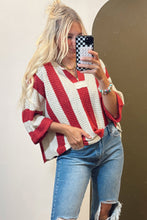 Brown Stripe Colorblock V Neck Bracelet Sleeve Sweater