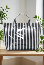 Light Blue Glossy Striped Vinyl Large Tote Bag