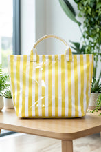 Light Blue Glossy Striped Vinyl Large Tote Bag