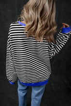 Sky Blue Stripe Contrast Edge Oversized Pullover