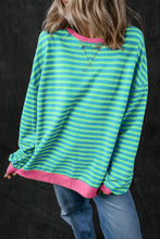 Sky Blue Stripe Contrast Edge Oversized Pullover