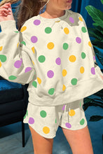 Pink Polka Dot Print Drop Shoulder Pullover Drawstring Shorts Set