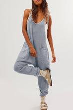 Gray Waffle Knit Spaghetti Strap Pocketed Jumpsuit