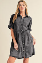 Blue Mineral Washed Ruffled Short Sleeve Pocketed Denim Dress