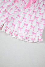 Pink Bowknot Print Shirt and Ruffle Hem Shorts Pajama Set