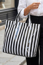 Light Blue Glossy Striped Vinyl Large Tote Bag