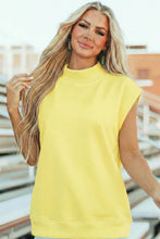 Yellow Solid Color High Neck Cap Sleeve Loose Top