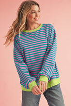 Sky Blue Stripe Contrast Edge Oversized Pullover