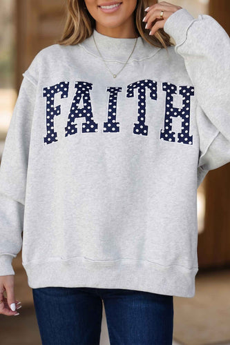 Light Grey High Neck Polka Dot Slogan Printed Baggy Sweatshirt
