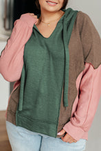 Breen Plus Size Exposed Seam Patchwork V Neck Hoodie