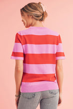 Bright Pink Colorblock Knitted Round Neck T Shirt