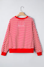 Red Striped Exposed Seam Drop Shoulder Long Sleeve Top