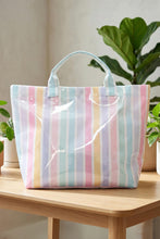 Light Blue Glossy Striped Vinyl Large Tote Bag