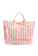 Light Blue Glossy Striped Vinyl Large Tote Bag