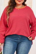 Orange Stripe Plus Size Drop Shoulder Long Sleeve Top