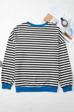 White Striped Contrast Trim Drop Shoulder Sweatshirt